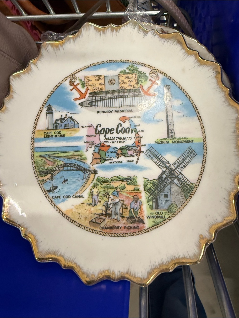 Cape Cod Decorative Souvenir Plate - White with Multicolor Scene
